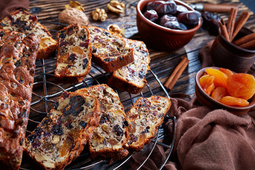 dried fruits rich cake on a wire stand
