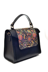 Fashionable black leather purse isolated on white