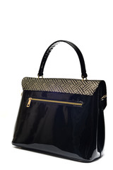 Naklejka premium Fashionable black leather purse isolated on white