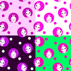 Vector set collection design seamless pattern with cute funny animal rabbit.