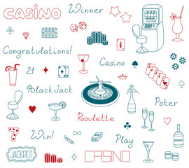 Icons set of casino vector illustration sketch logo silhouette