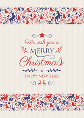 Christmas greeting with ornaments. Vector.