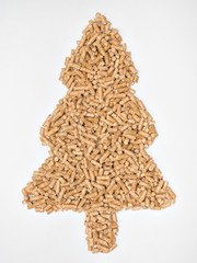 Wooden pellets fir tree profile isolated on white background 