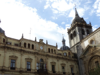 Hernani old town Church Tower in the province of Gipuzkoa, Basque Autonomous Community, Spain Nov 2018