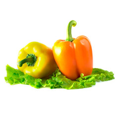 Sweet red bell pepper set in four different foreshortenings isolated over a white background