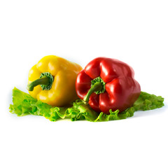 Sweet red bell pepper set in four different foreshortenings isolated over a white background