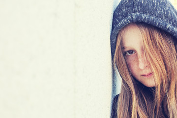 Portrait of 12 years old teenage girl outdoor