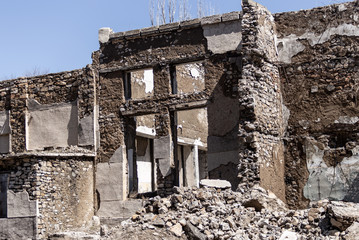 Destroyed old houses after the earthquake