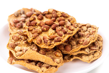 Rempeyek , fried cracker with peanut popular in Malaysia and Indonesia