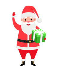 Santa and gift box, Christmas vector icon on white background