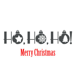 Logotipo con texto Ho, Ho, Ho con bolas de navidad en color gris