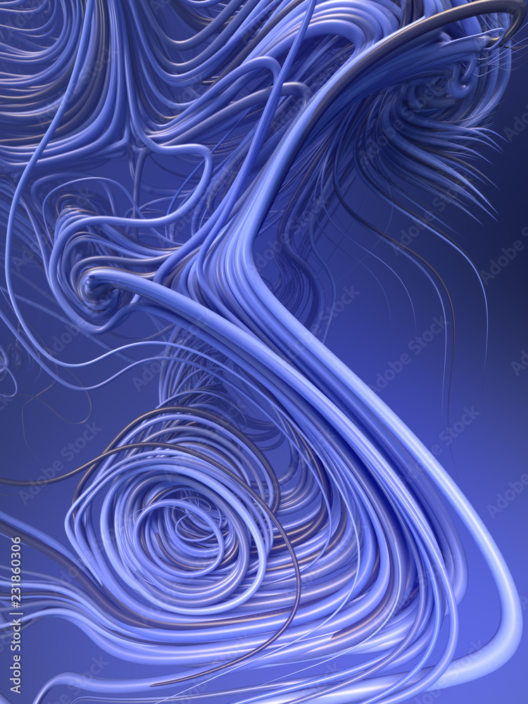 Poster interlacing abstract blue colored curves. 3d rendering