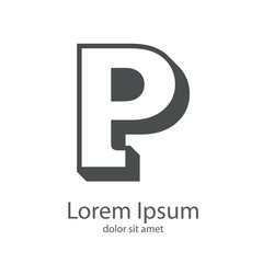 Logotipo con letra P en espacio negativo sobre fondo tridimensional en color gris