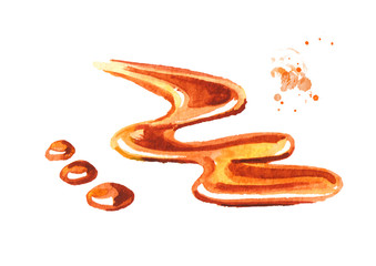 Caramel sauce. Watercolor hand drawn illustration isolated on white background