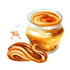 Melted Caramel. Watercolor hand drawn illustration isolated on white background