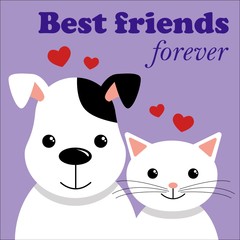 cute cat and dog. best friends. vector illustration