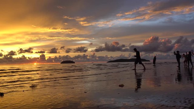 Picturesque Colorful Sunset at Tanjung Aru beach in Kota Kinabalu city.