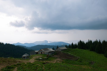 Wooden hut in the Carpathian Mountains