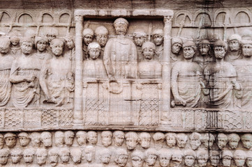 Fototapeta na wymiar Stone carving sculpture image at base of Obelisk of Theodosius. Hippodrome, Istanbul