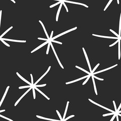 Hand drawn seamless pattern. Black and white  background. Abstract  doodle drawing snowflake. Vector art illustration snow