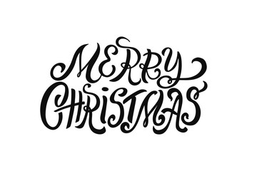 Christmas hand drawn lettering concept for designing holiday greeting card, poster, banner, logo, icon, invitation for New Year and Christmas event. Winter celebration quotation Merry Christmas