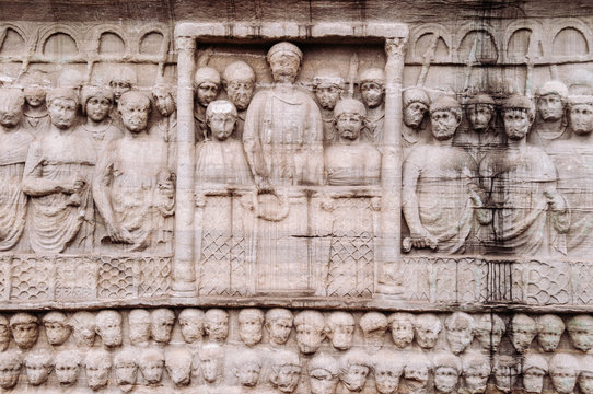 Stone carving sculpture image at base of Obelisk of Theodosius. Hippodrome, Istanbul