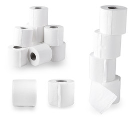 Set of simple roll of toilet papers on the  white