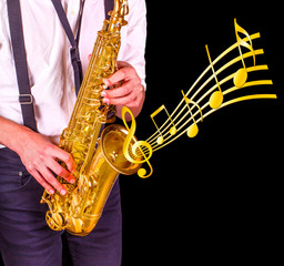 Obraz premium the men playing saxophone on black backgound