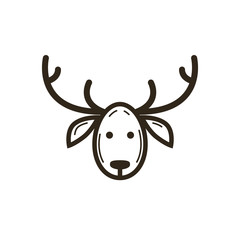 black and white simple vector line art Christmas icon of deer head