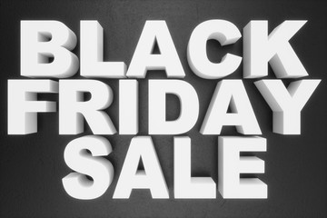 Black Friday, sale message for shop, big discount. 3d text in black and white color. Modern design. Banner for black friday sales. Huge discounts, promotions, coupons. 3D illustration