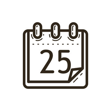 recommend clip art: black and white simple vector line art Christmas calendar icon with date 