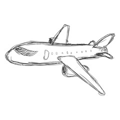 Fototapeta na wymiar Vector Dirty Sketch Illustration - Passenger Air Plane