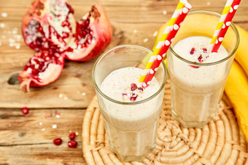 Smoothie with oat banana and pomegranate. Diet
