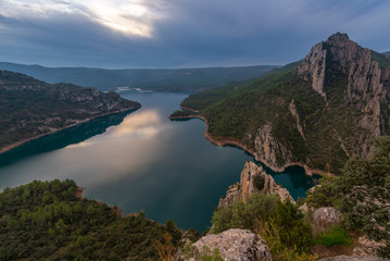 Canelles reservoir from Chapel of Mare de Deu de la Pertusa,  border between Catalonia and Aragon, Spain