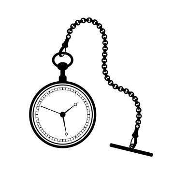 recommend clip art: Pocket watch with chain isolated on white background.