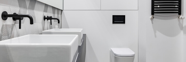 Fototapeta na wymiar Bathroom with cubic basins