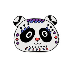 head of panda with geometric pattern.design for holiday greeting card and invitation wedding, birthday. Valentine s day and Happy love day. printing on fabric, t-shirt. kids style. hand drawing