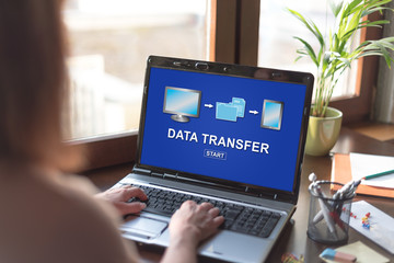 Data transfer concept on a laptop screen