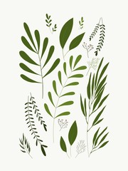 Botanical leaves pattern on a gray background.