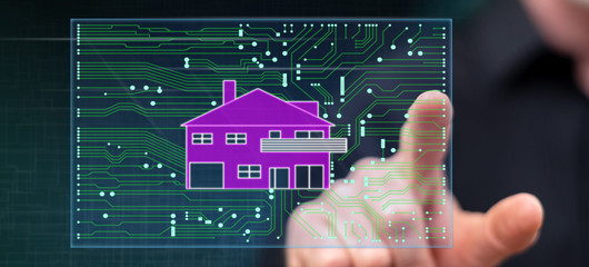 Man touching a digital smart home automation concept