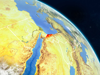 Israel from space on realistic model of planet Earth with country borders and detailed planet surface and clouds.