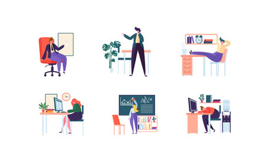 Business Characters Working in Office. Corporate Department with Business People. Management, Organization, Workplace Concept. Vector illustration