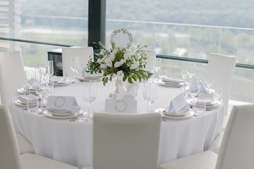 Fototapeta na wymiar Closeup shot of wedding banquet table decoration