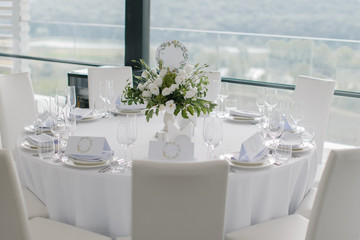 Closeup shot of wedding banquet table decoration