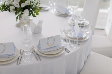 Closeup shot of wedding banquet table decoration