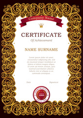 Certificate template with golden decoration.