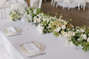 Closeup shot of wedding banquet table decoration