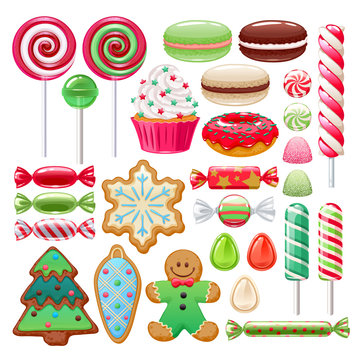 Christmas sweets set. Assorted candies and cookies.
