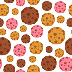 Chocolate chips cookie seamless pattern.