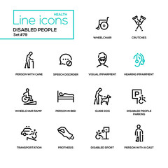 Disabled people - line design style icons set